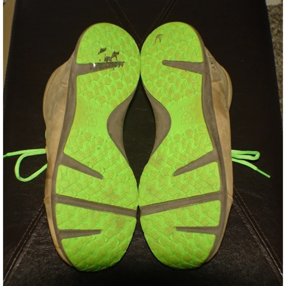 Ariat Spitfire Mens Brown Leather Chukka Boots Lime Green Accents Moc Toe